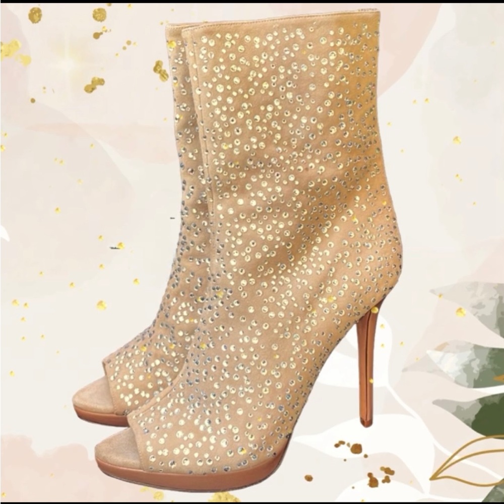 HERVE LEGER LUXURY LEATHER BLINGY HIGH HEEL PEEP TOE BOOTIES - 9 - 🔥👠